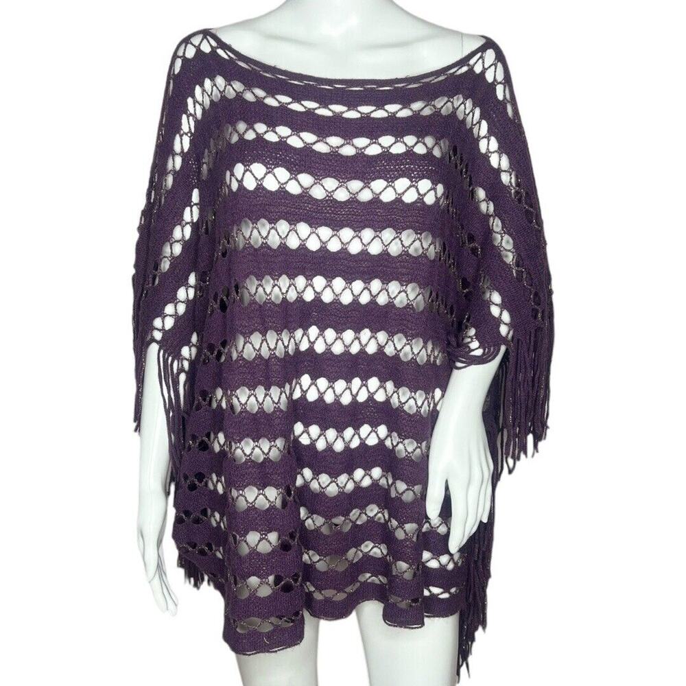 Do Everything In Love Sweater One‎ Size Poncho Purple Gold Open Knit Bohemian